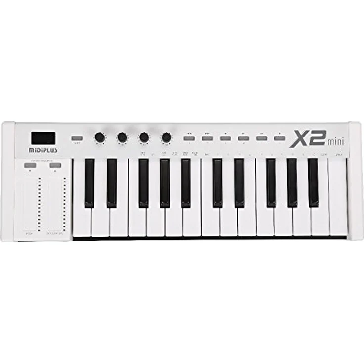 Midiplus X2 mini, USB MIDI-Keyboard mit 25 anschlagdynamischen Mini-Tasten, Pitch Bend und Modulation Touch-Strips, 4 programmierbaren Drehreglern, Schwarz – Bild 1