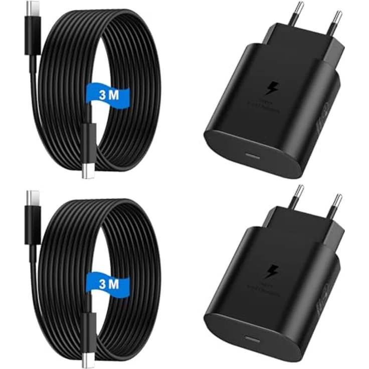 DiHines USB C Ladegerät 2er-Pack, 25W Schnellladegerät mit 3M Ladekabel, kompatibel mit Samsung Galaxy S26/S25/S24/S23/S22/S21 und iPhone 17/16/15 Pro Max – Bild 1