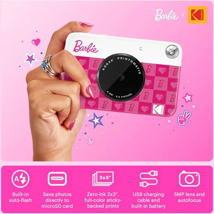 KODAK Barbie x Kodak Printomatic Digitale Kamera – 5MP Tragbare Barbie Kamera Drucken Bunte 2x3” Selbstklebende Fotos – Ikonischer Stil – Bild 2