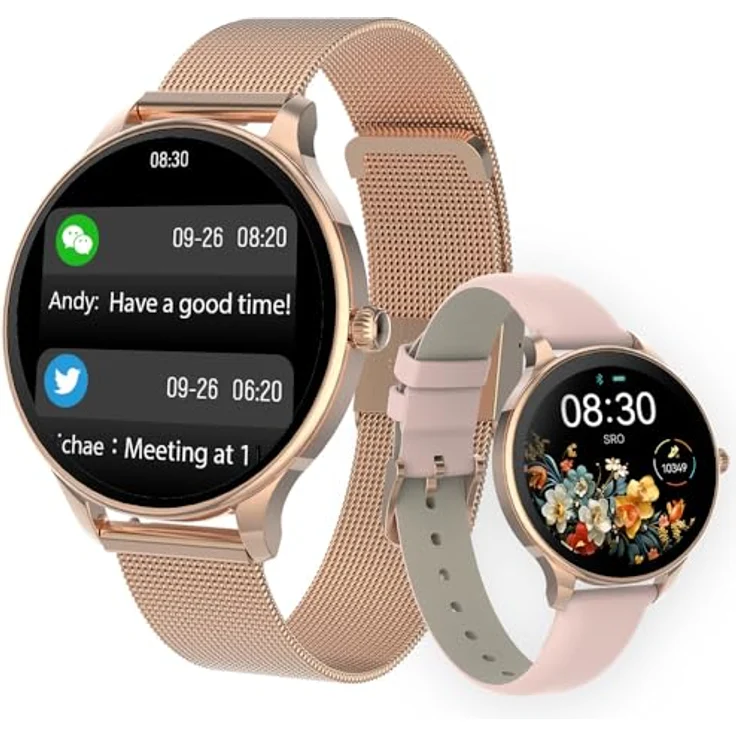 FOREVER Smartwatch Damen Rose Gold Velora SB-306 AMOLED-Touchscreen 1,19 Zoll - Schrittzähler Uhr Damen Pulsuhr Menstruationszyklus Schlafmonitor Kalorien Fitnessuhr Smartwatch Wasserdicht iOS/Android – Bild 1