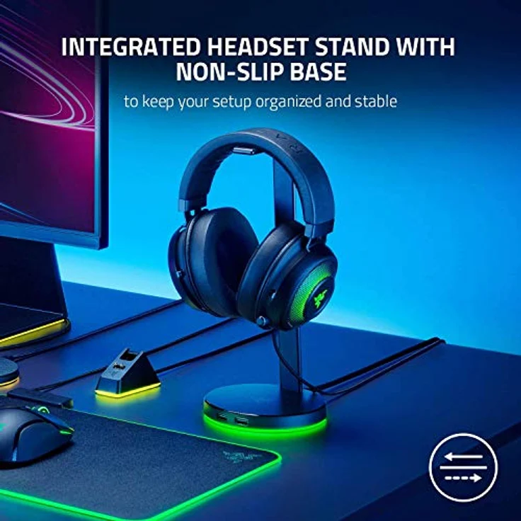 Razer Base Station V2 Chroma - Headset-Ständer mit USB-Hub und RGB-Beleuchtung (USB-Hub mit 7.1 Surround Sound, Integrierter Kopfhörer-Halter, Rutschfester Standfuß, Chroma RGB) Quartz – Bild 4