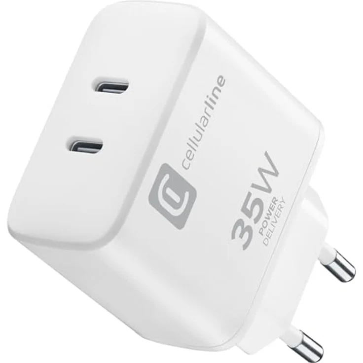 Cellularline Dual Port Travel Charger 35W White – Ladegerät für 2 Apple-Geräte, bis zu 35W, MacBook-Kompatibilität – Bild 1