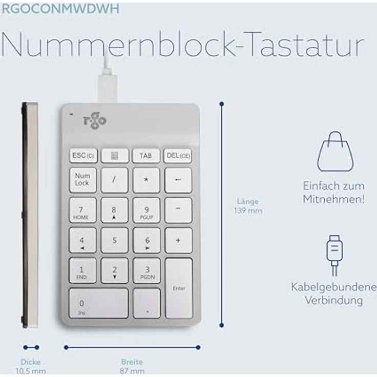 R-Go Tools Numpad Break, Mit Anti-RSI-Software, Leichter Tastenandruck, Weiß – Bild 3