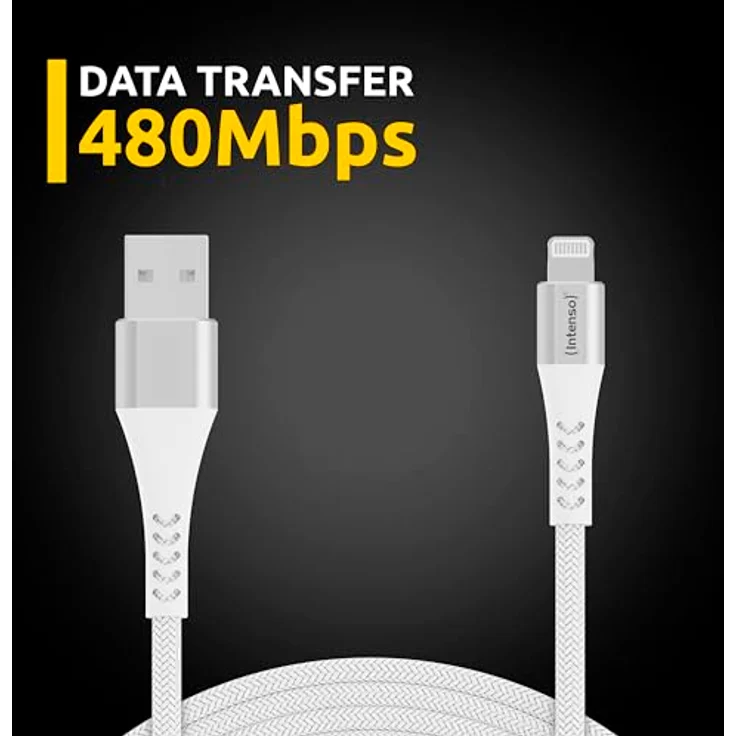 Intenso USB-Cable A315L, USB-A auf Lightning Daten- und Ladekabel, 12 Watt, Nylon, 1.5 Meter, weiß – Bild 4