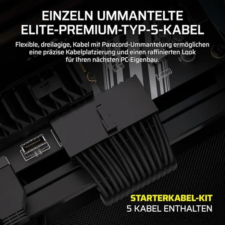 CORSAIR Elite Premium Cable Starter Kit Type 5, Netzteil-Kabelset in Schwarz – Bild 2