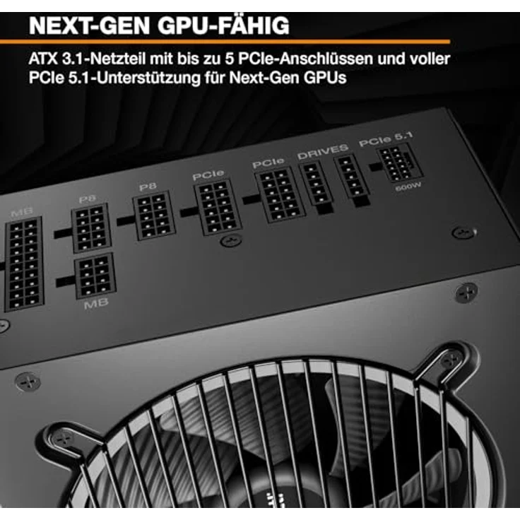 be quiet! Pure Power 13 M 1200W Netzteil, 80 Plus Gold, ATX 3.1, PCIe 5.1, 120mm Lüfter, semi-passiver Betrieb, LLC-Technologie, Single-Rail – Bild 4