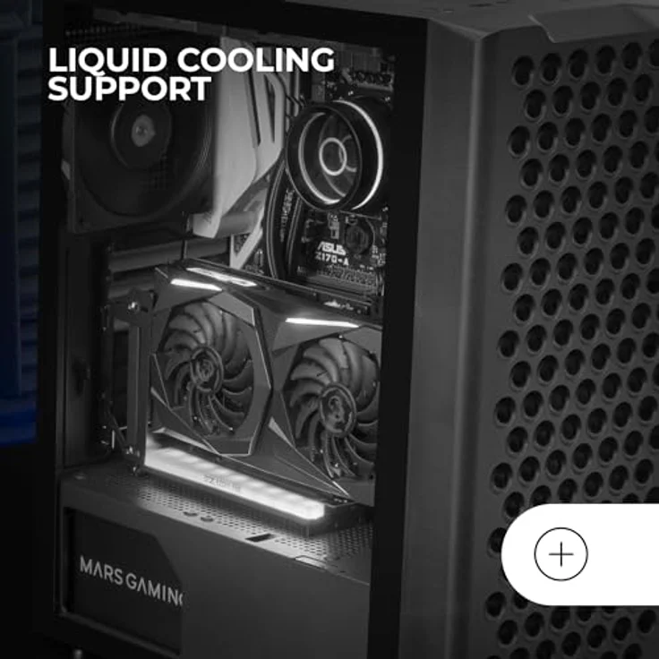 Mars Gaming MC-iPRO, Professionelles ATX-Gehäuse mit 3D-Mesh-Frontgitter, gehärtetem Glas-Seitenfenster und 12-cm-FDB-Lüfter, Schwarz – Bild 5