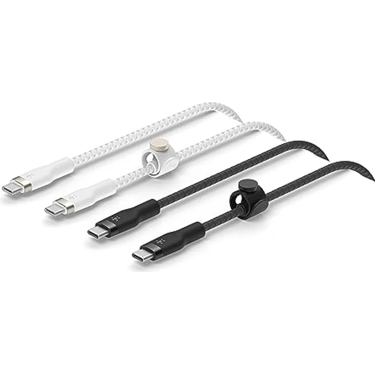 Belkin BoostCharge Pro Flex geflochtenes 1-m-USB-C/USB-C-Kabel, USB-IF-zertifiziert zum Schnellladen mit Power Delivery für MacBook Pro, iPad Pro, Galaxy S22, Ultra, Plus usw. – Schwarz/Weiß, 2er-Pack