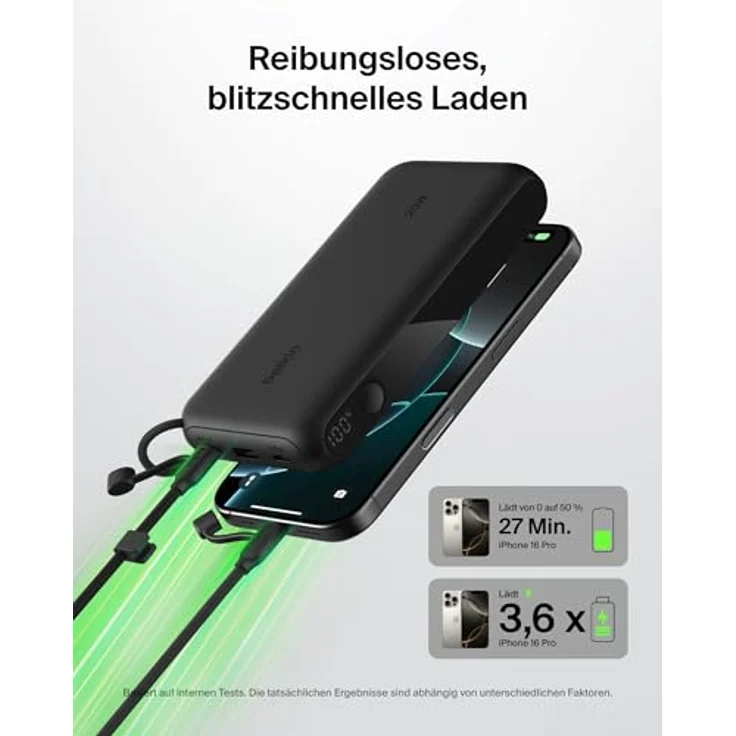 Belkin Powerbank BoostCharge 20.000 mAh, 2 USB-C-Anschlüsse, 1 USB-A Anschluss, 20 W Leistung, Akkuanzeige – Schwarz – Bild 3