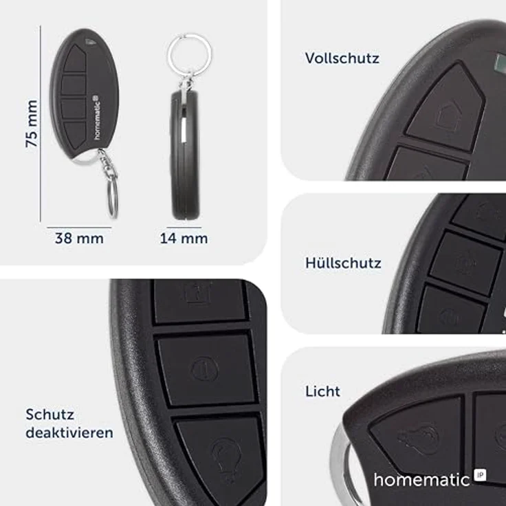 Homematic IP Funk-Fernbedienung HmIP-KRCA-2 160741A0, kompakte Schlüsselbundfernbedienung mit individueller Tastenbelegung, 200m Funkreichweite – Bild 3