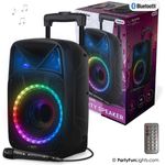 PartyFunLights Karaoke-Party-Lautsprecher - Bluetooth - Mikrofon - Fernbedienung - Handle & Wheels - (605603)