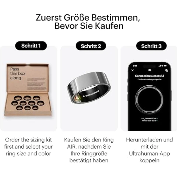 Ultrahuman Ring Air (7, Space Silver), Smart Ring aus Titan mit Herzfrequenz- und Temperatursensor, Silber – Bild 2