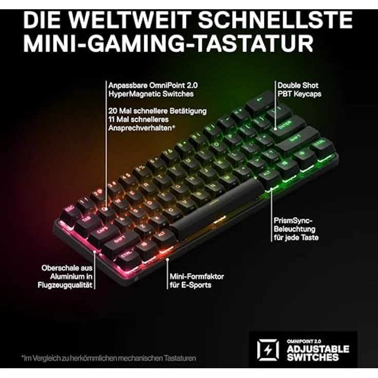 SteelSeries Apex Pro Mini Wireless, Gaming-Tastatur, USB-Dongle QWERTZ, schwarz – Bild 4