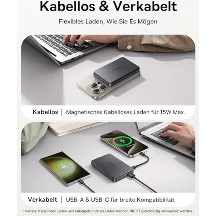 Baseus Qi2 Magsafe Power Bank 10000mAh, Kabelloses Schnellladen 15W, Magnetische Mini Powerbank für iPhone 16/15/14, USB-C PD 22.5W, Schwarz – Bild 3