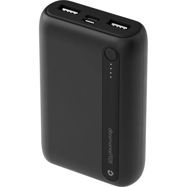 dbramante1928 re-charge Power Bank 10K, 10000 mAh Lithium Polymer, aus 100% recyceltem Kunststoff, Schwarz