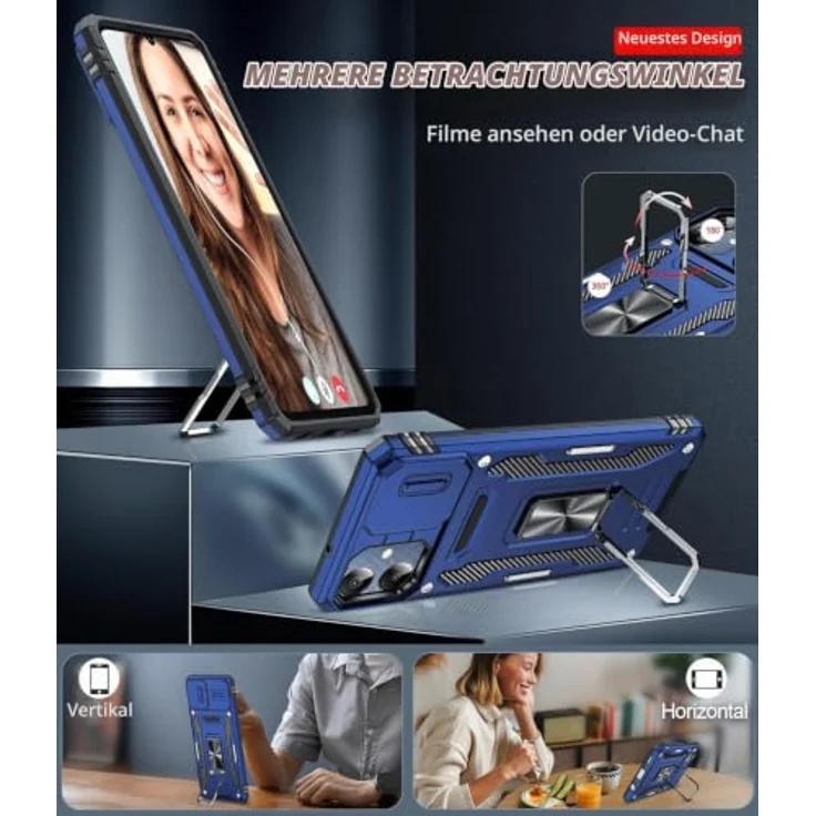 LeYi Kamera Schutz Handyhülle für Samsung Galaxy A06, Militärschutz mit Ringhalterung und 2 Hartglas Schutzglas, Blau – Bild 5