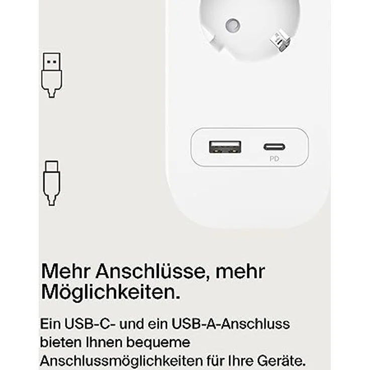Belkin 4-Fach Steckdosenleiste mit Überspannungsschutz, Wandmontage, 4 Steckdosen, 2-m-Netzkabel, grüne Leuchtanzeige, USB-C- und USB-A-Anschluss mit USB-C PD zum Schnellladen; Schutz für 525 Joule – Bild 4