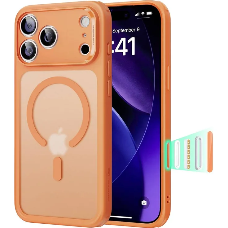 ESR Classic Hybrid HaloLock Case für Apple iPhone 17 Pro Max, transparent orange, MagSafe-kompatibel mit Kamerasteuerung-Taste, MIL-STD getestet