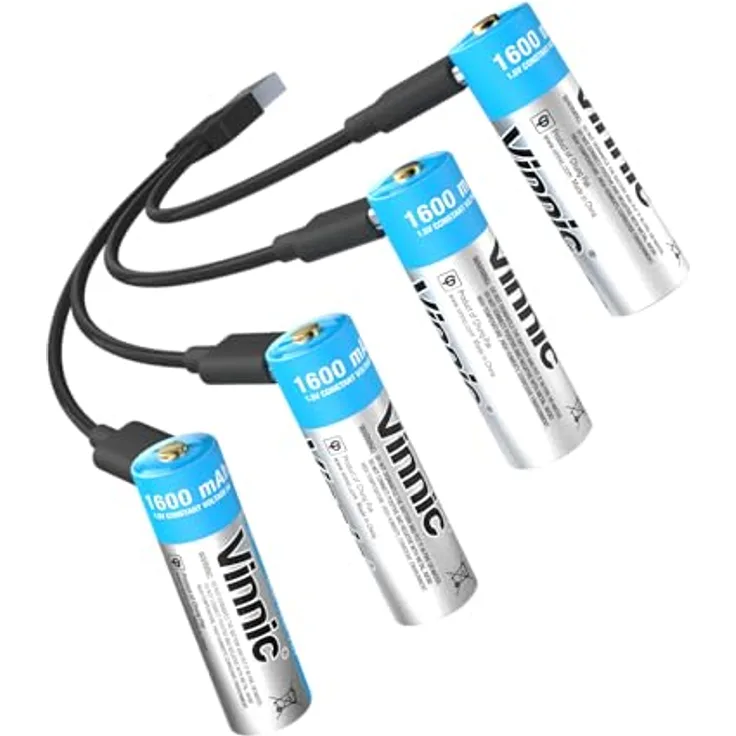 VINNIC Vinnic Wiederaufladbare AA Akku mit USB Type-C, 1600 mAh, 4er Pack, Blau/Silber