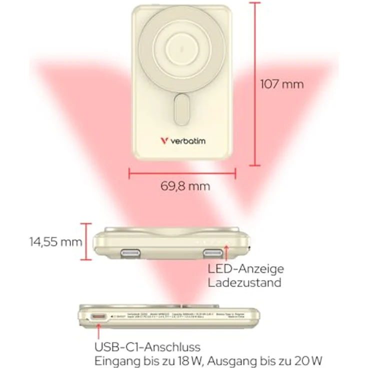 Verbatim Charge 'n' Go 2C Powerbank, 5000 mAh, kabelloses Laden, 20 W, gold – Bild 5