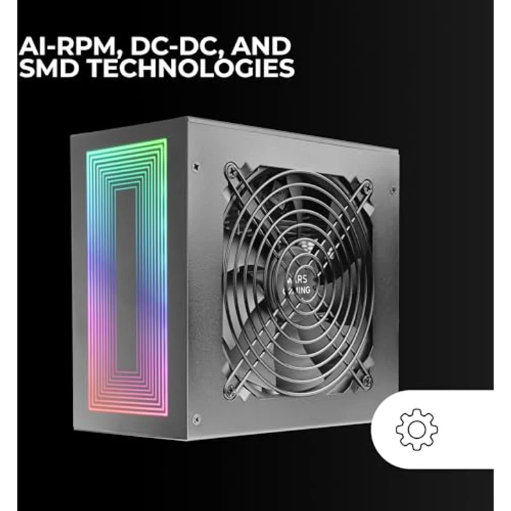 Mars Gaming MPB750S, ATX ARGB Netzteil 750W, 80Plus Bronze, 90% Effizienz, 120mm AI-RPM Lüfter, ARGB MB Steuerung, DC-DC und SMD Technologien, Schwarz – Bild 4