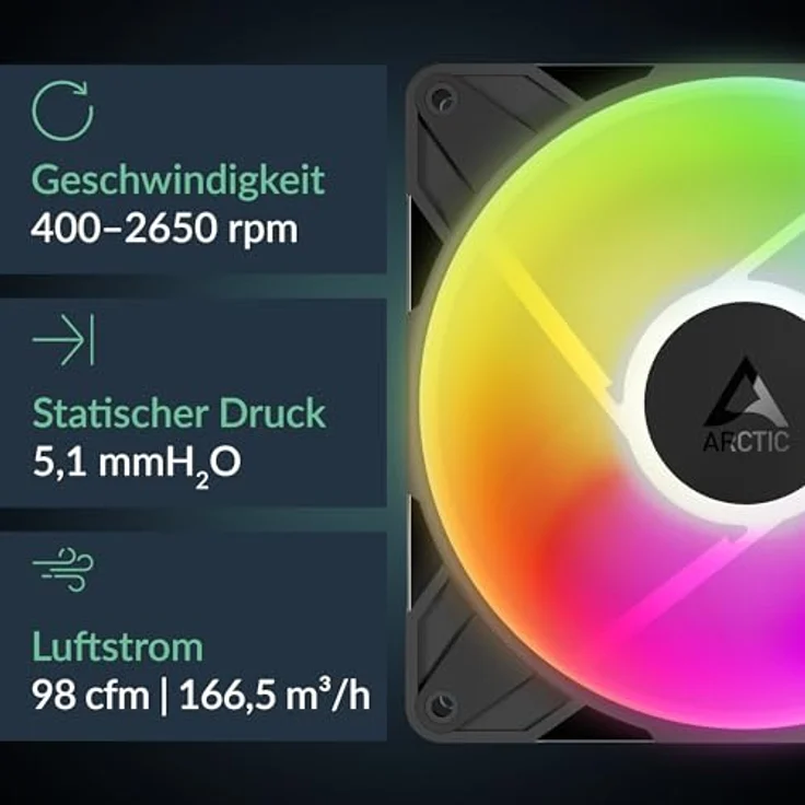 ARCTIC P14 Pro Reverse A-RGB PWM Lüfter, 140mm mit hohem statischen Druck und adressierbarer RGB-Beleuchtung, weiß, 3er-Pack – Bild 2