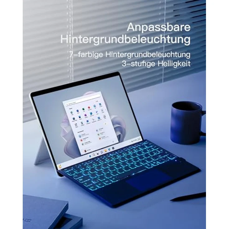 Inateck Surface Pro 11 Tastatur mit KI-Funktion, Touchpad, 7-farbige Hintergrundbeleuchtung und Stifthalter, QWERTZ, kompatibel mit Surface Pro 11/10/9/8/X, KB05114 – Bild 5