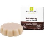 GREENDOOR VEGANE Rasierseife Aloe Vera 80g, cremiger beständiger Schaum, optimale Rasur, Naturkosmetik mit Bio Sheabutter für Herren und Damen, Seife mit extra Pflege, Männer