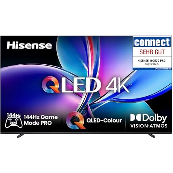 Hisense 100E7Q Pro 100" UHD QLED TV, 144Hz, Dolby Atmos, AI-Upscaling, Gaming-Modus, VIDAA Smart-TV
