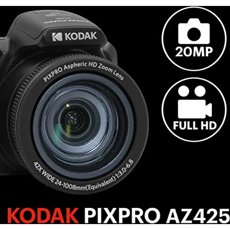 KODAK Pixpro Astro Zoom AZ425 Digitalkamera Bridge, 42 x optischer Zoom, 24 mm Weitwinkel, 20 Megapixel, LCD 3, Full HD 1080p, Li-Ion-Akku, Schwarz – Bild 2