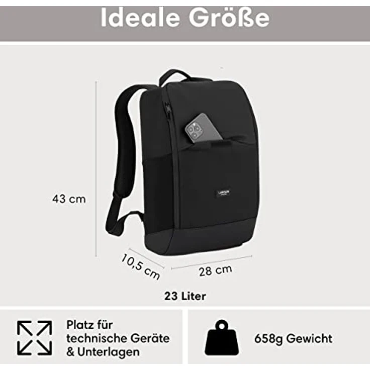 LARKSON Laptop Rucksack Herren & Damen Schwarz - Niklas - Notebook Backpack für Business Arbeit Uni - 16 Zoll Laptoprucksack für Reise Handgepäck - Wasserabweisend – Bild 2