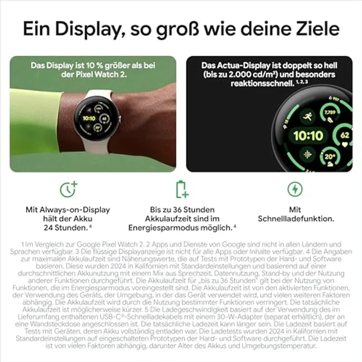 Google Pixel Watch 3 (41 mm) – Android smartwatch with Heart Rate Tracking, Advanced Running from Fitbit, Fitness Insights, 24-Hour Battery – Champagne Gold Aluminium Case – Hazel Band – Wi-Fi – Bild 3