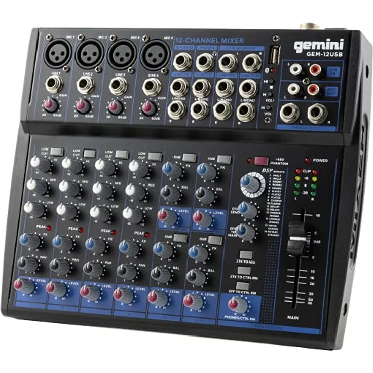 Gemini Sound GEM-12USB - Kompakter 12-Kanal-Analogmischer mit 4 Mic-Kanälen, 3 Band-EQ, USB-Wiedergabe von USB-Stick und Bluetooth-Streaming – Bild 1