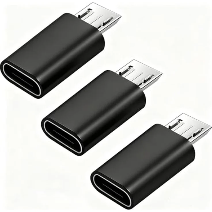 JBSTK USB-C auf Micro USB Adapter, 3 Stück, Schnellladung bis QC 3.0, Schwarz – Bild 1