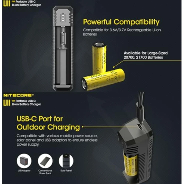 Nitecore 1fach USB-Ladegerät UI1 mit Ladestrom max. 800mAh, 3 LED, lädt 21700 mi – Bild 6