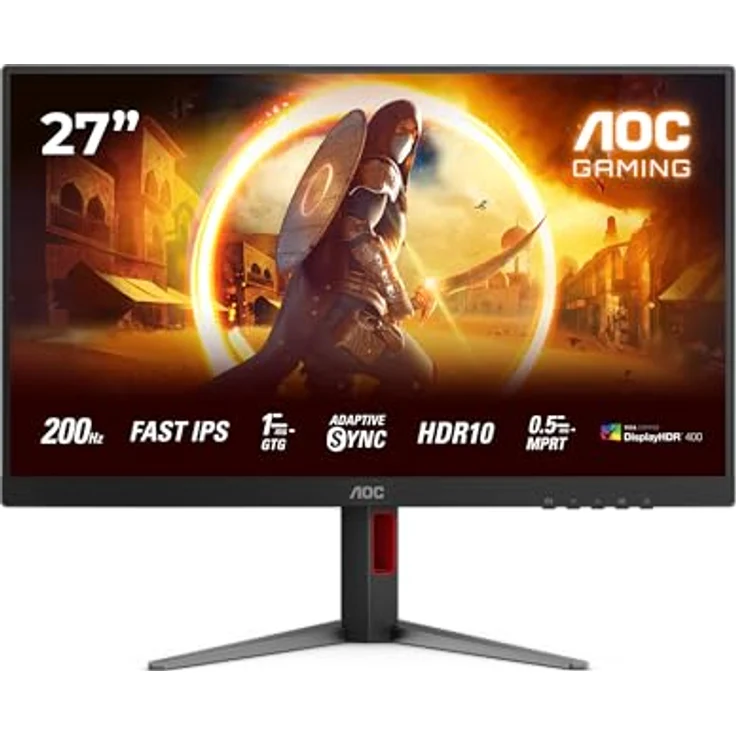AOC Gaming 27G4HA, 27 Zoll Full HD Monitor mit 200 Hz, 1 ms Reaktionszeit, G-Sync-kompatibel, HDR10, schwarz-rot – Bild 2