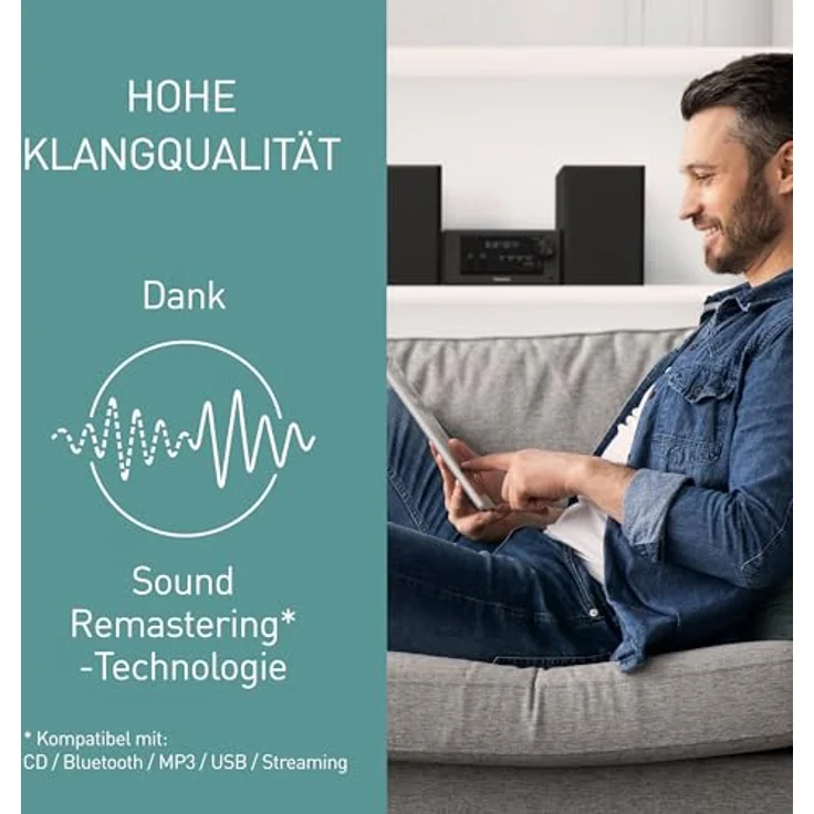 Panasonic SC-PM704EG-K Kompaktes Micro HiFi Stereosystem mit CD, DAB+/FM Radio, USB und Bluetooth, 80W Lautsprechern, Bassregelung, Schwarz – Bild 2