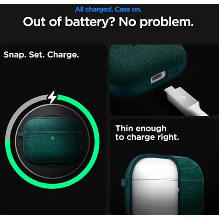 Spigen Urban Fit Hülle Case für AirPods Pro 3. Generation (2025), hochwertiges Nylon, samtweiche Innenseite, Mitternachtsgrün – Bild 5