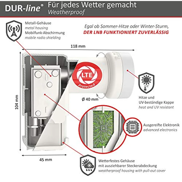 DUR-line +Ultra Quattro LNB - für Multischalter weiß - mit LTE-Filter [ Test SEHR GUT ] digital, Full HD, 4K, 3D, Sieger - Premium-Qualität – Bild 2