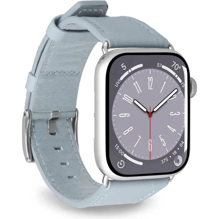 Puro E-Classic Band für Apple Watch 42, 44, 45 und 49mm, Kunstleder, blau, ökologisch nachhaltig und elegant