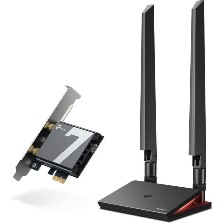 TP-Link BE9300 Wi-Fi 7 PCIe Adapter, Tri-Band bis zu 5760 Mbps, Bluetooth 5.4, WPA3-Sicherheit, flexible Antennen mit Magnetfuß