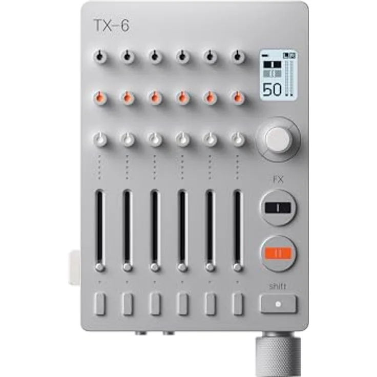 Teenage Engineering TX-6 tragbares 6-Kanal-Stereo-Mischpult und USB-Audio-Interface, Akku mit 8 Stunden Betriebszeit, BLE und USB-Midi, kompatibel mit iOS