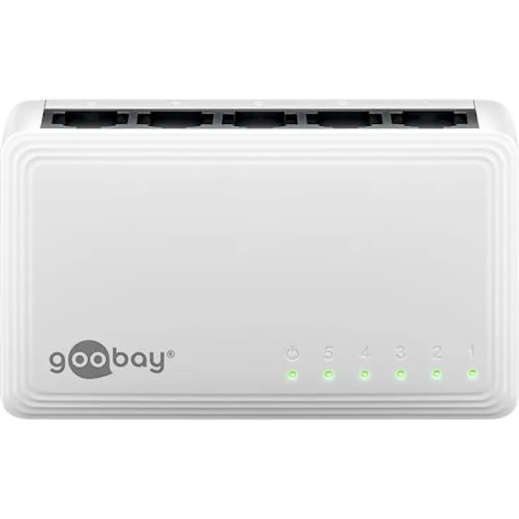 goobay 64563 Gigabit Ethernet Netzwerk Switch 5 Port / LAN Switch mit max. 1000 Mbit/s / Lüfterloses Design / Ethernet Switch mit Plug & Play / Optimierter Datenverteiler / Weiß
