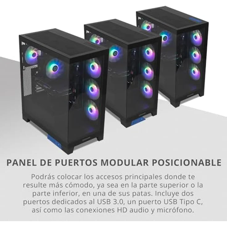 NOX XTREME PRODUCTS Hummer Glock Black - Semitower ATX | M-ATX | ITX, rahmenloses gehärtetes Panoramaglas, Platz für 10 Lüfter, 4X 120mm Lüfter vorinstalliert, USB-C und USB 3.0, Schwarz – Bild 5