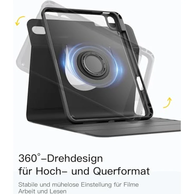 Inateck Hülle mit Tastatur für iPad 11 A16 2025 und iPad 10. Gen. 2022, 360° Drehung, vertikaler/horizontaler Ständer, mit Stifthalter, magnetisch abnehmbar, QWERTZ, N0029 – Bild 3