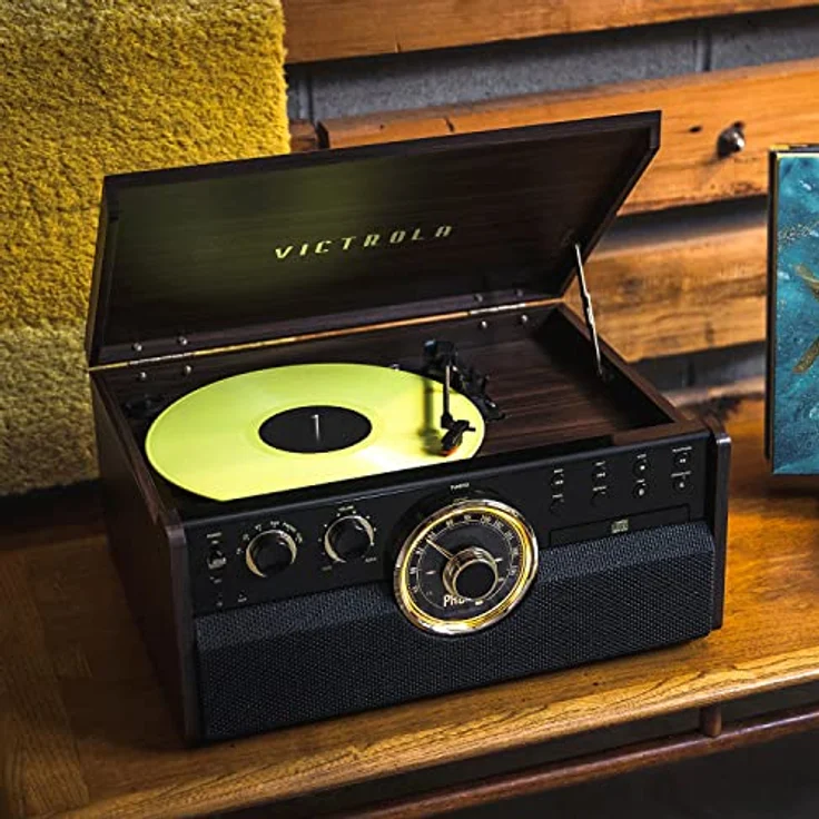 Victrola Empire 6-in-1 Plattenspieler, Bluetooth, integrierte Lautsprecher, braun – Bild 10