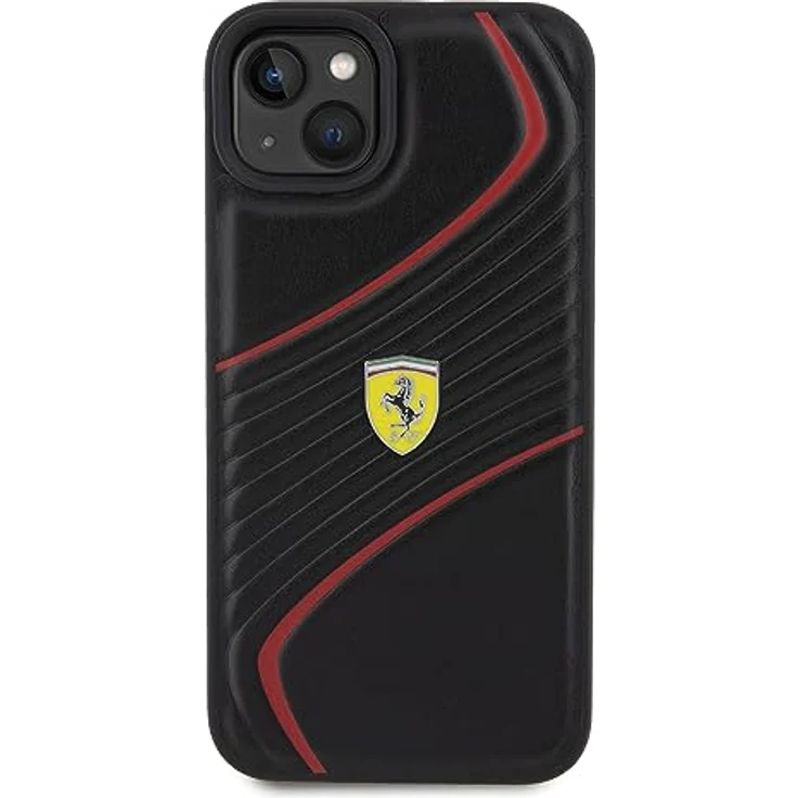 Ferrari FEHCP15MPTWK iPhone 15 Plus 6.7", schwarze Hardcase Hülle aus Rindsleder mit Twist Metal Logo, stoßfest und kratzsicher – Bild 3