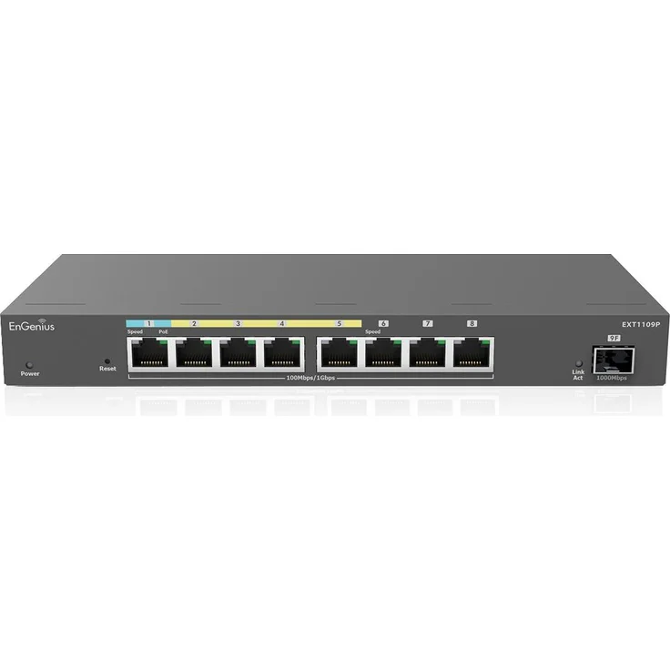 EnGenius Switch 8-Port Managed Extender, 8x 1 GbE, 4x PoE at, 1x SFP, Grau