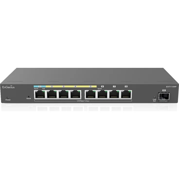EnGenius Switch 8-Port Managed Extender, 8x 1 GbE, 4x PoE at, 1x SFP, Grau