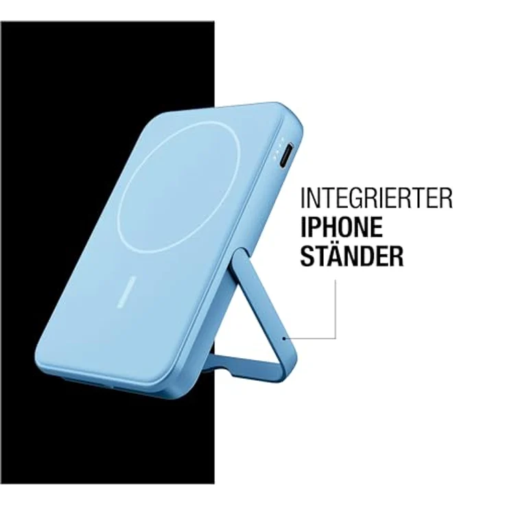 Fresh 'n Rebel Wireless Magnetic Powerbank 5000mAh, MagSafe-kompatibel, PD 20W Schnellladung, USB-C Port (in/Out), geeignet für iPhone 16/15/14/13/12, tragbar, mit Ständer (Vivid Blue) – Bild 4